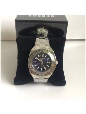 Versus Versace Silver Stainless Steel Watch with Deep Blue Dial